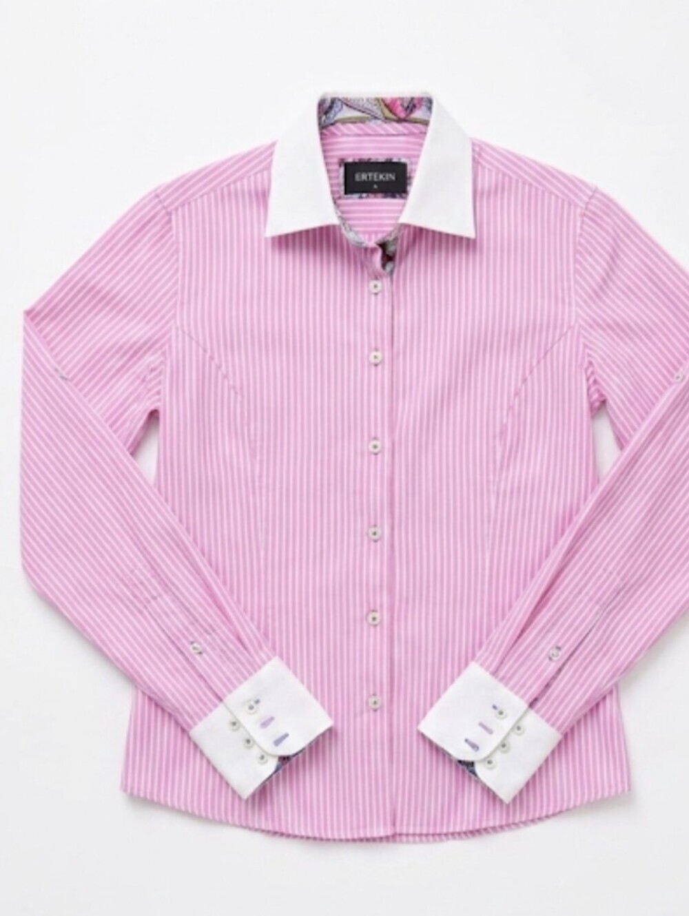 Ertekin women's pink stripe button down shirt size L